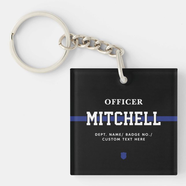 Personalised Police Officer Thin Blue Line Key Ring (Front)
