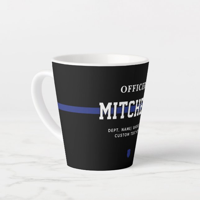 Personalised Police Officer Thin Blue Line Latte Mug (Left Angle)