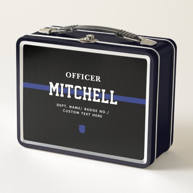 Personalised Police Officer Thin Blue Line Metal Lunch Box (Front)