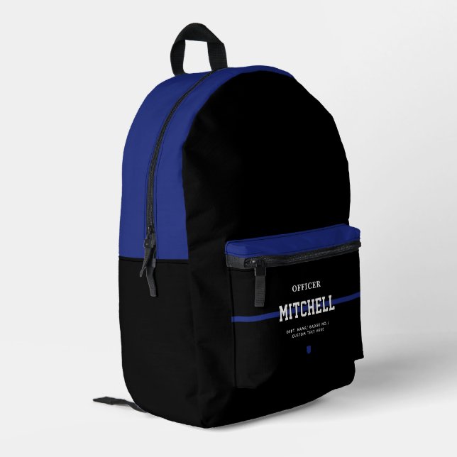 Personalised Police Officer Thin Blue Line Printed Backpack (Back Corner Left)