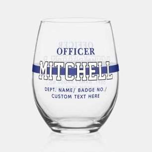 Personalised Police Officer Thin Blue Line Stemless Wine Glass