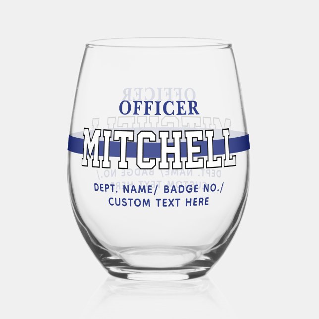 Personalised Police Officer Thin Blue Line Stemless Wine Glass (Front)