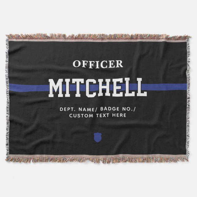 Personalised Police Officer Thin Blue Line Throw Blanket (Front)
