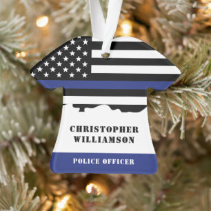 Personalised Police Officer Thin Blue Line US Flag Ornament