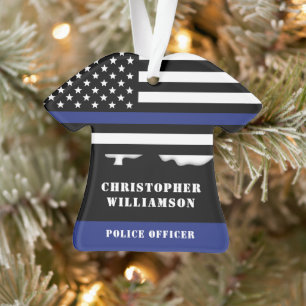 Personalised Police Officer Thin Blue Line US Flag Ornament