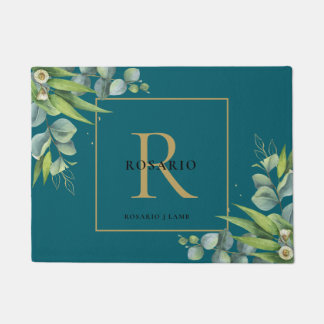 Personalised Polished Water Blue Gold Monogram Doormat