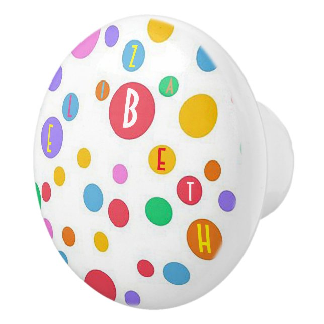 Personalised Polka Dot Ceramic Door Knob (Right)