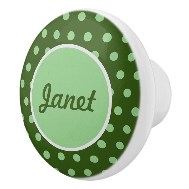 Personalised Polka Dot Ceramic Knob (Green) (Right)