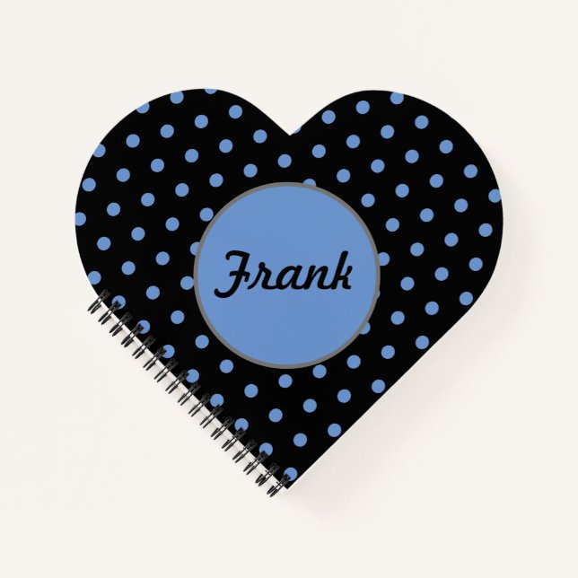 Personalised Polka Dot Heart Notebook (Black) (Front)