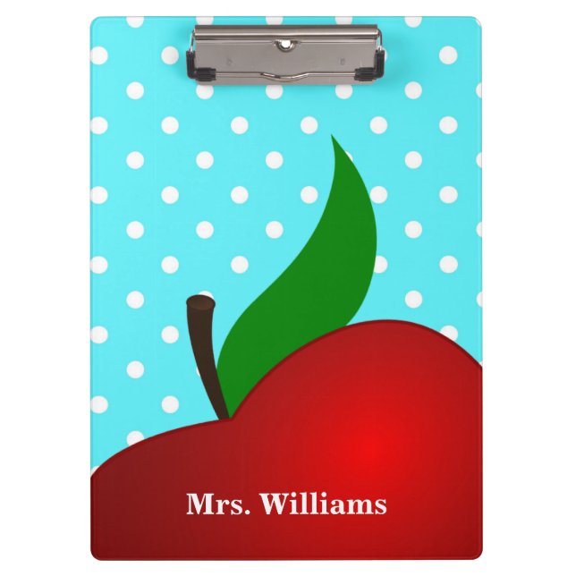 Personalised Polka Dot Red Apple Teacher Clipboard (Front)