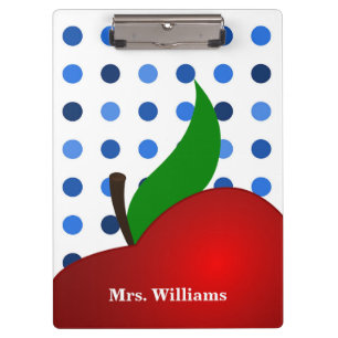 Personalised Polka Dot Red Apple Teacher Clipboard
