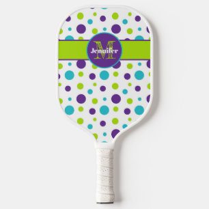 Personalised Polka Dot, Squares Lime, Purple, Teal Pickleball Paddle