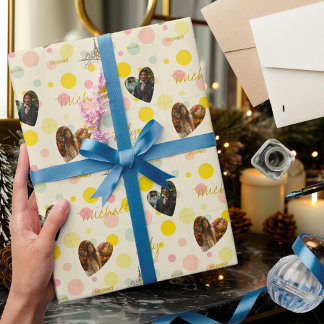 Personalised Polka Dot with Photos and Names Wrapping Paper