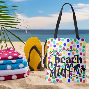 Personalised polka dots "Beach stuff" Tote Bag