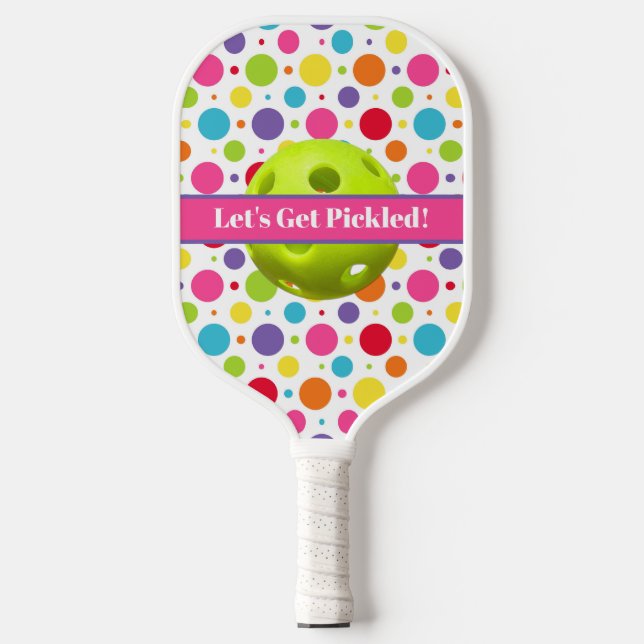 Personalised Polka Dots Let's Get Pickled Pickleba Pickleball Paddle (Front)