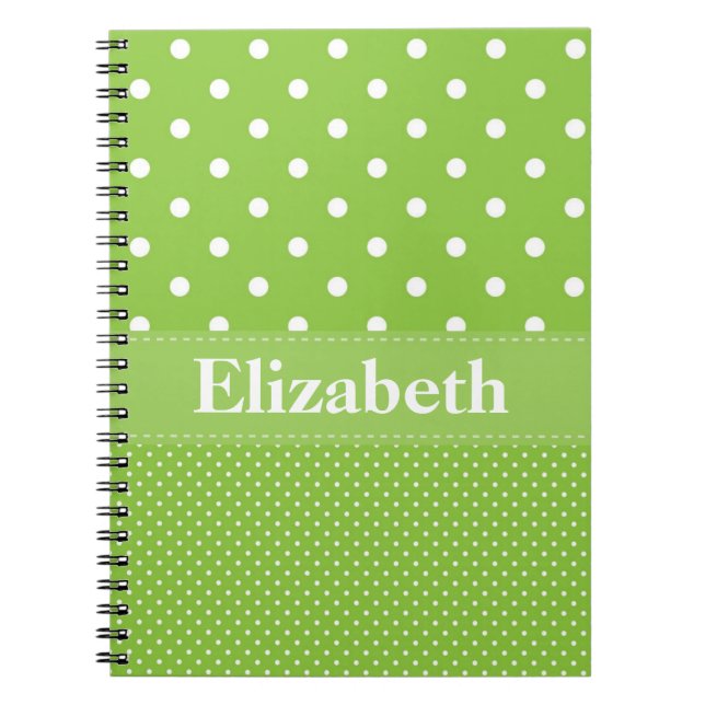 Personalised Polka Dots Pattern Green & White Notebook (Front)