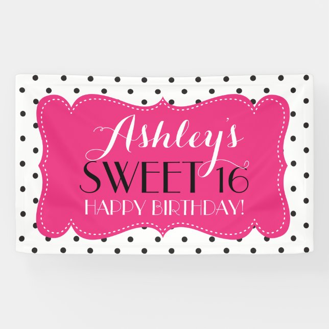 Personalised Polka Dots Sweet 16 Birthday Banner (Horizontal)