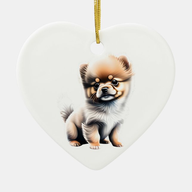Personalised Pomeranian Puppy Ceramic Ornament (Front)