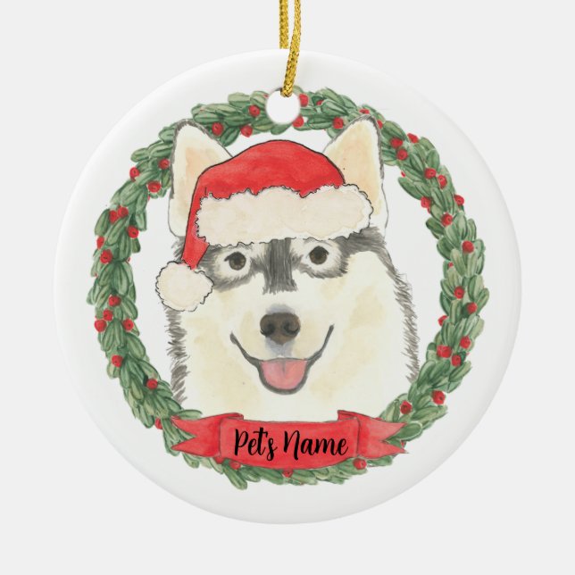 Personalised Pomsky Ceramic Ornament (Front)