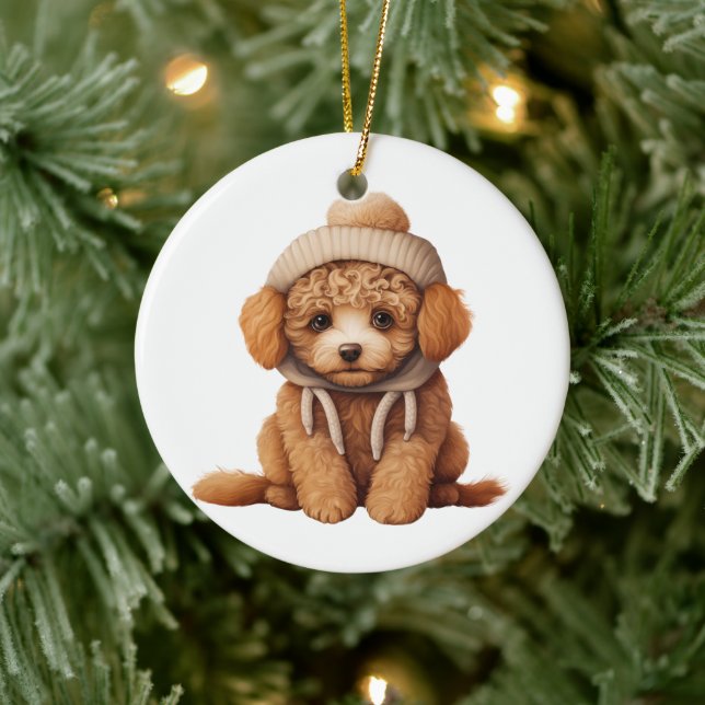 Personalised Poodle Dog Art Ceramic Ornament (Tree)