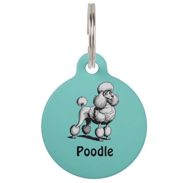 Personalised  Poodle Dog Round Pet Tag (Front)