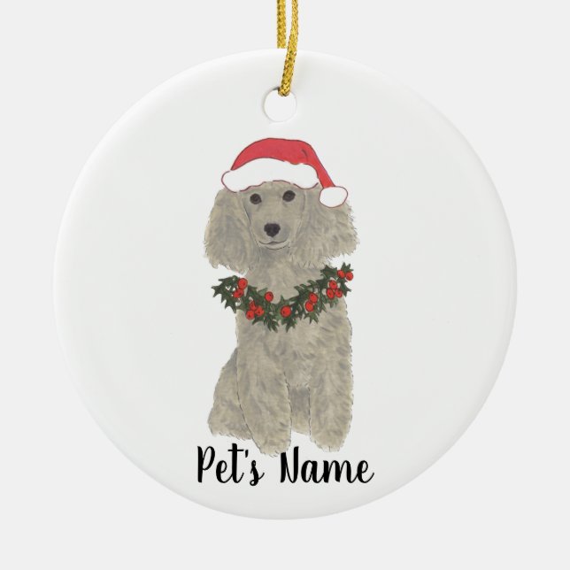 Personalised Poodle (Grey Silver) Ceramic Ornament (Front)