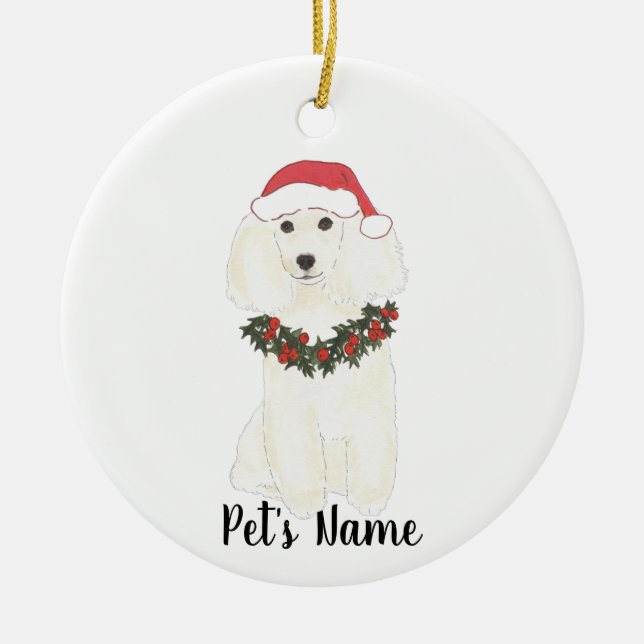 Personalised Poodle (White) Ceramic Ornament (Front)