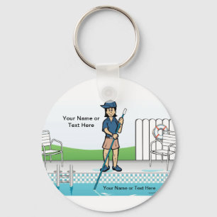 Personalised Pool Cleaner - Female Cartoon  Key Ring