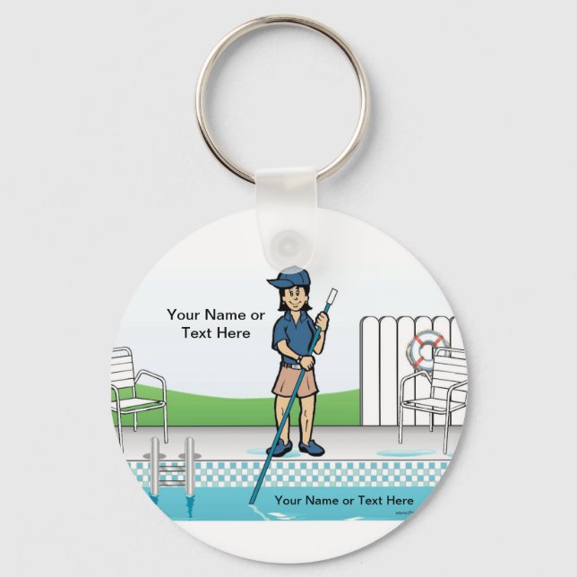 Personalised Pool Cleaner - Female Cartoon  Key Ring (Front)