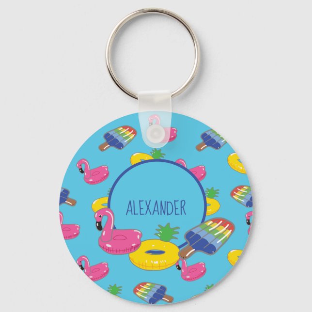 Personalised Pool Floats Patterned Key Ring (Front)
