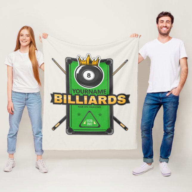 Personalised Pool Hall NAME 8 Ball Crown Billiards Fleece Blanket (In Situ)