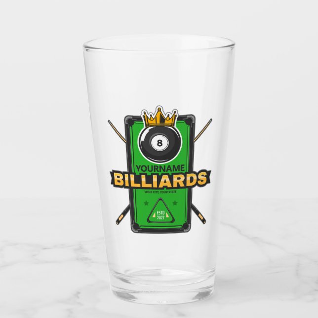 Personalised Pool Hall NAME 8 Ball Crown Billiards Glass (Front)