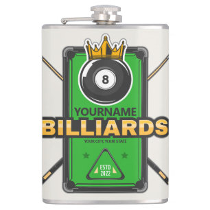Personalised Pool Hall NAME 8 Ball Crown Billiards Hip Flask
