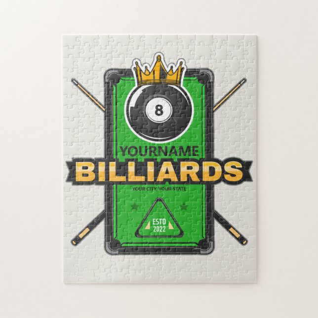 Personalised Pool Hall NAME 8 Ball Crown Billiards Jigsaw Puzzle (Vertical)