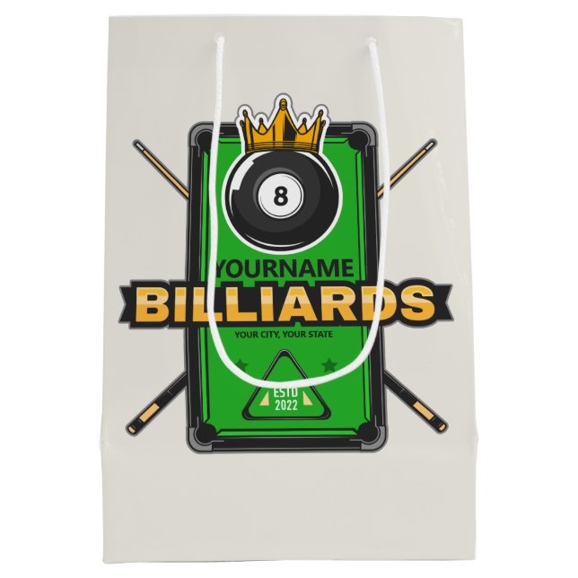 Personalised Pool Hall NAME 8 Ball Crown Billiards Medium Gift Bag (Back)