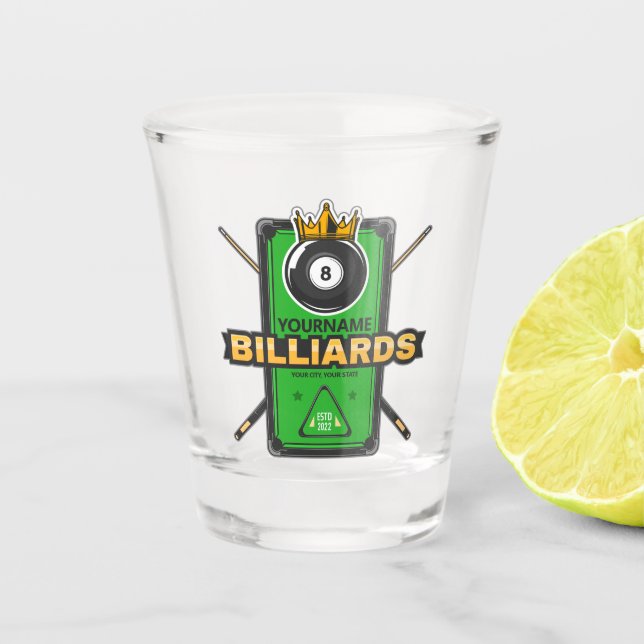 Personalised Pool Hall NAME 8 Ball Crown Billiards Shot Glass (Front)