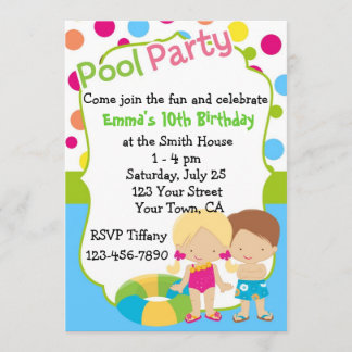 Personalised Pool Party Birthday Custom Invitation