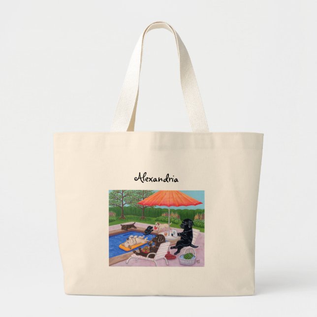 Personalised Pool Party Labradors 2 Large Tote Bag (Front)
