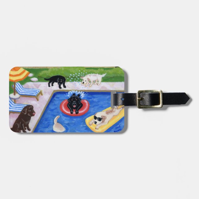 Personalised Pool Party Labradors Luggage Tag (Front Horizontal)