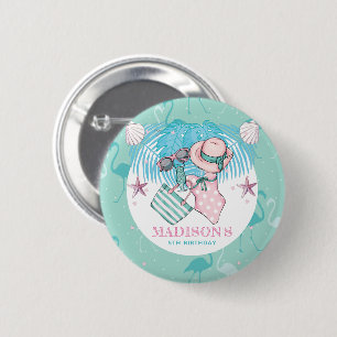 Personalised Pool Party Pink 6 Cm Round Badge
