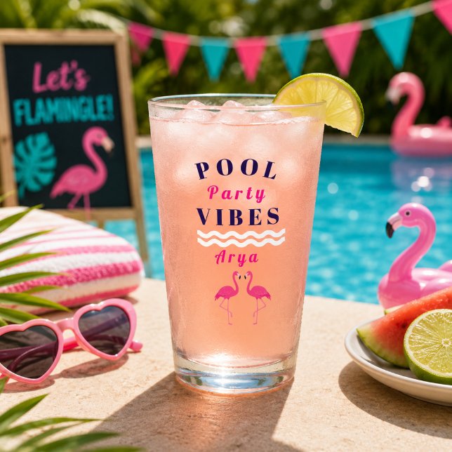 Personalised Pool Party Vibes Flamingo Drink Glass (Creator Uploaded)