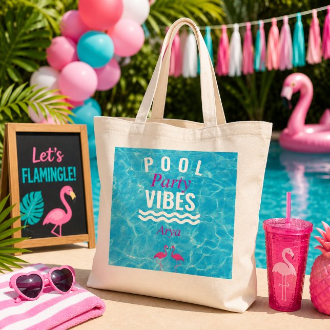Personalised Pool Party Vibes Flamingo Tote Bag (Creator Uploaded)
