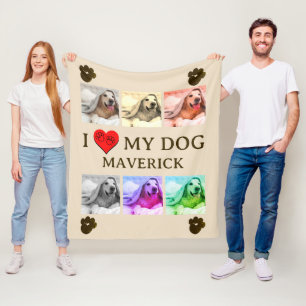 Personalised Pop Art Photo Beige I LOVE MY DOG Fleece Blanket