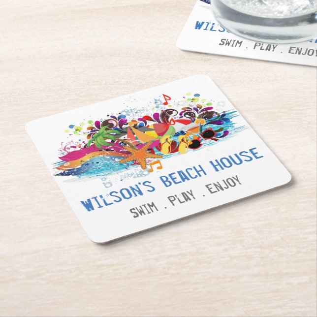 Personalised Pop Art Retro Summer Beach Coaster (Angled)