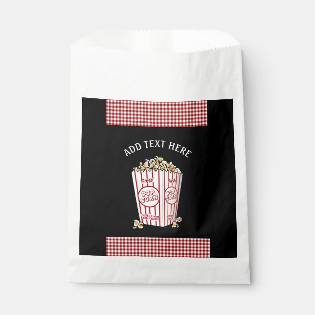 Personalised Popcorn Candy Favour Bags Red Plaid (Front)