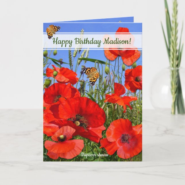 Personalised Poppy Field Happy Birthday Card (Front)