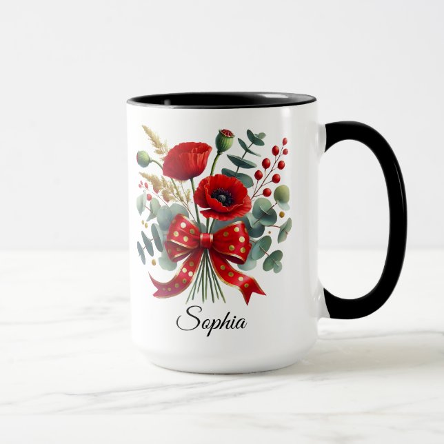 Personalised Poppy Flower Name Mug Gift (Right)