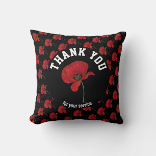 Personalised POPPY Remembrance Thank You BLACK Cushion