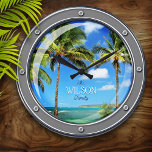 Personalised Porthole to Paradise Wall Clock<br><div class="desc">Fun tropical,  nautical decor theme personalised "porthole window" wall clock.</div>