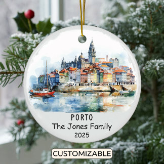 Personalised Porto Ornament, Portugal Ceramic Ornament